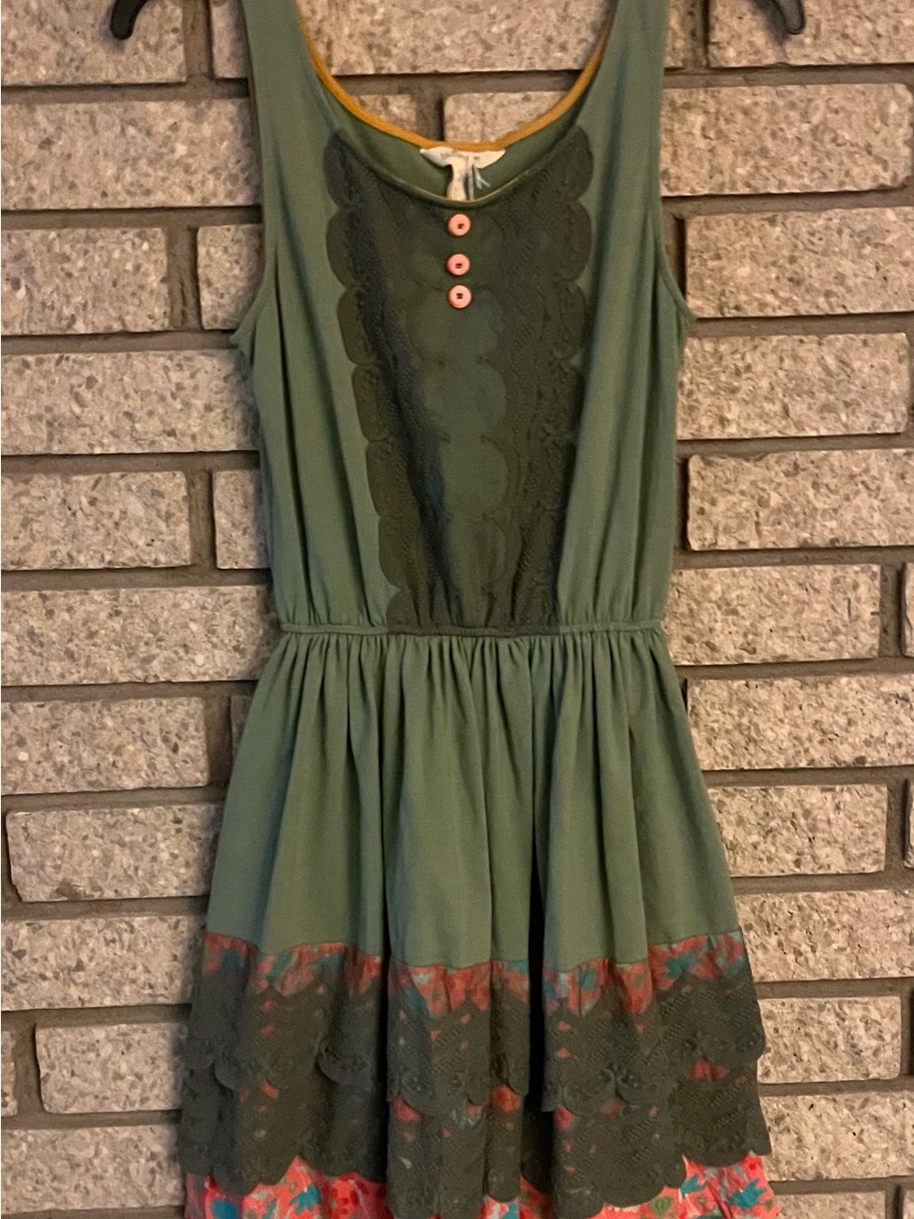 Matilda Jane XS Olive Green Lace Floral Layered Sleeveless Dress